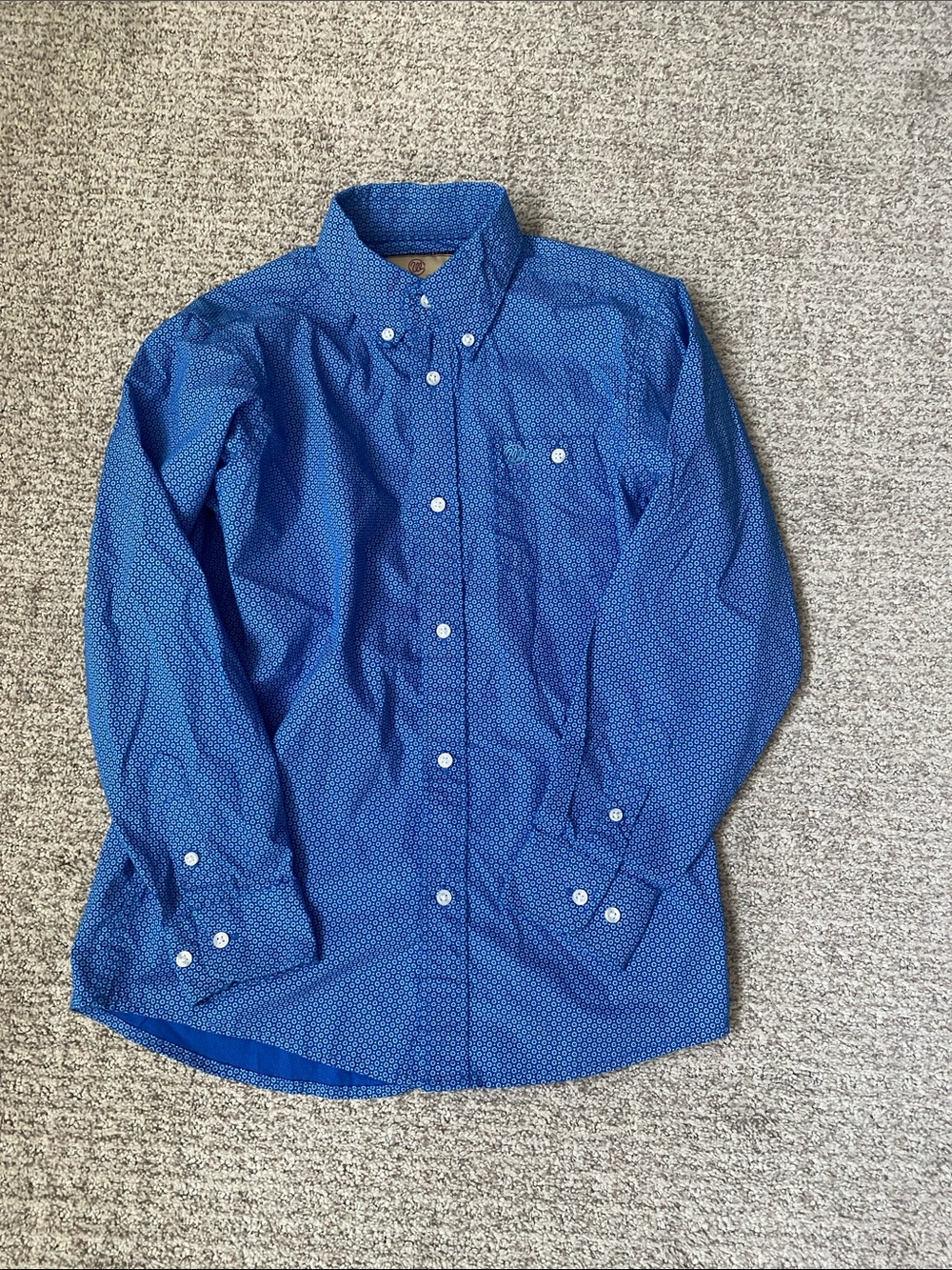 Wrangler Boys Royal Blue Micro-Print Button-Down Shirt Size Medium